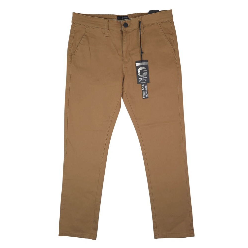 Fried Denim Pants Mens 34x30 Brown‎ Slim Fit Stretch Chino Casual Workwear